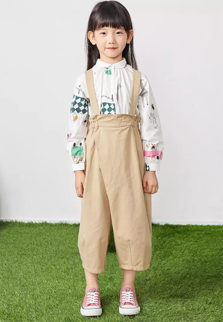 女大童背带裤不规则裁剪设计甜美背带裤