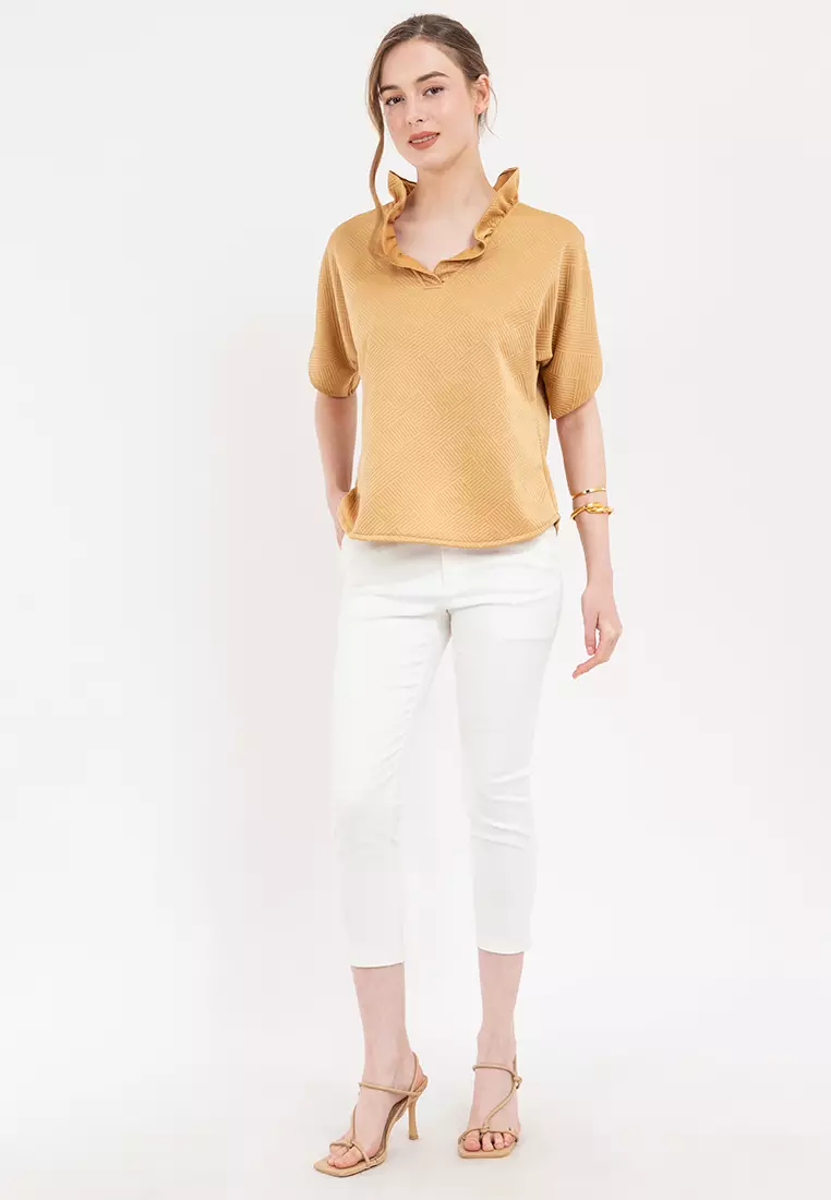 AERYN Textured Flared-Sleeve Blouse