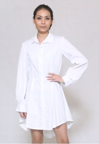 BIEN, WHITE COTTON PEPLUM SHIRT DRESS, WHITE AND BLACK & WHITE STRIPES, LADY MONOCHROME