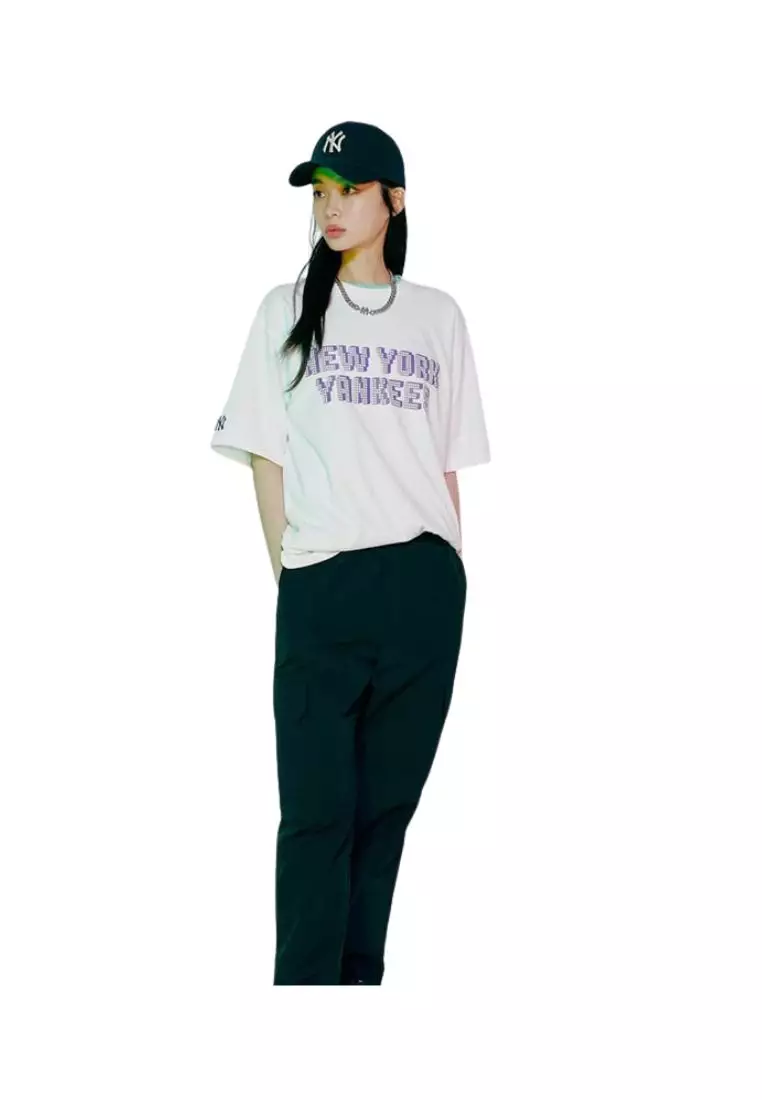 MLB Korea Unisex Checkerboard Clipping Logo Oversized Short Sleeve Tee Shirt NY Yankees Green