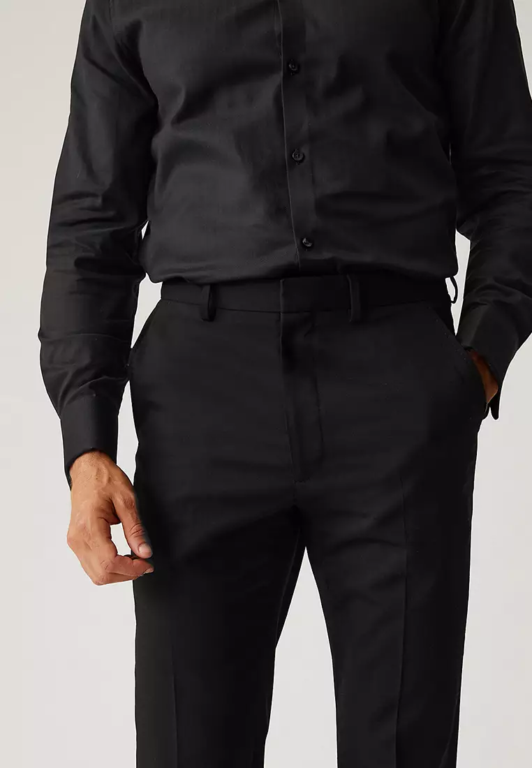 Regular Fit Wool Blend Flat Front Trousers