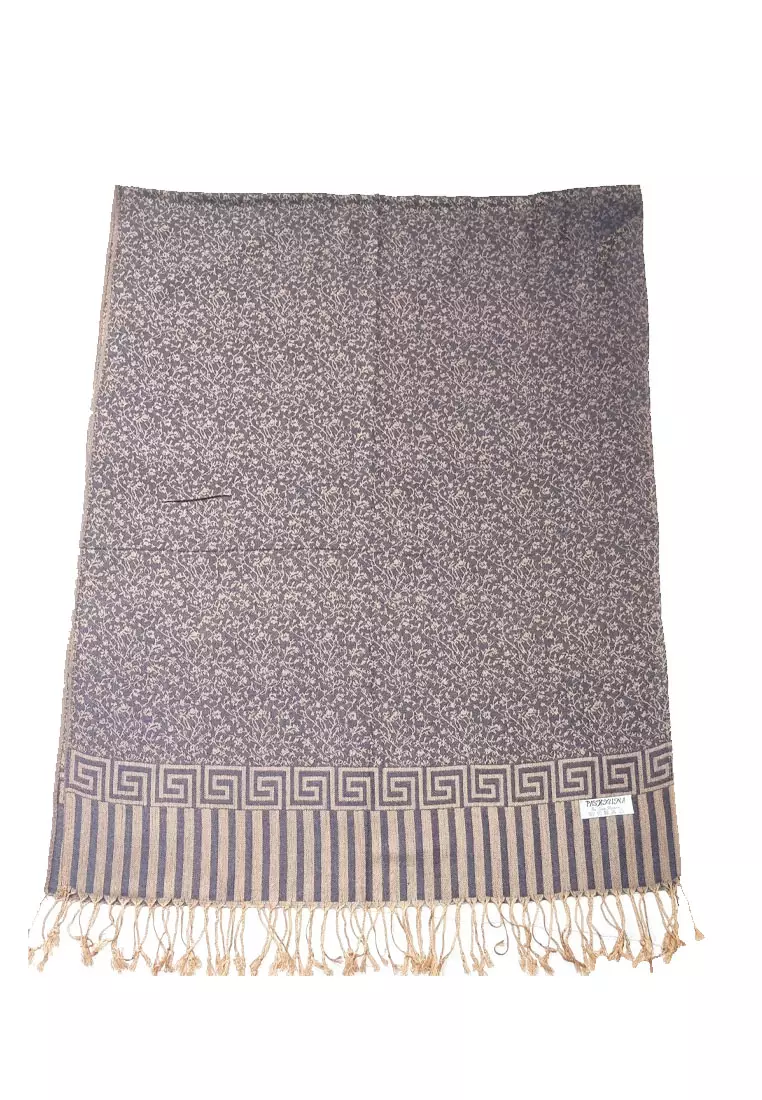 Reversible Viscose Floral Pattern Pashmina Shawl Syal Wanita Grape