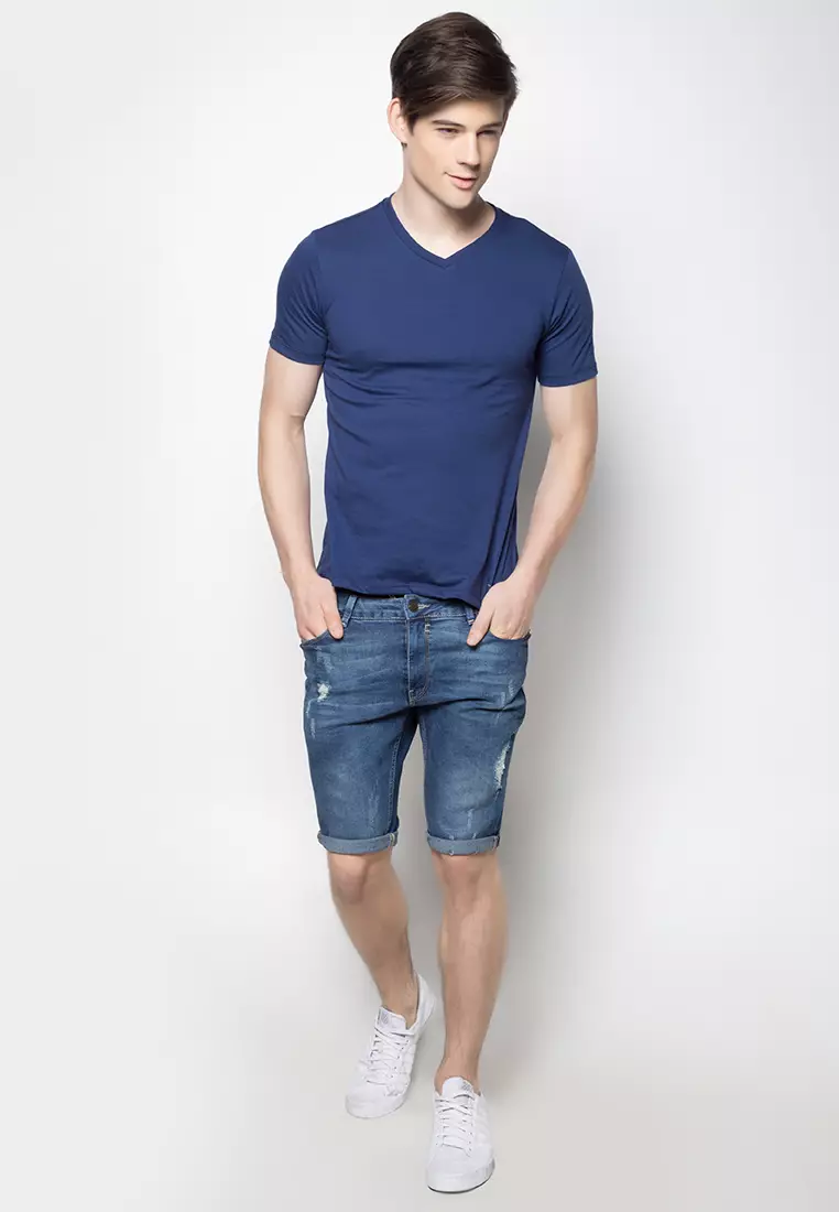 Basic Plain Cotton V Neck T-Shirt
