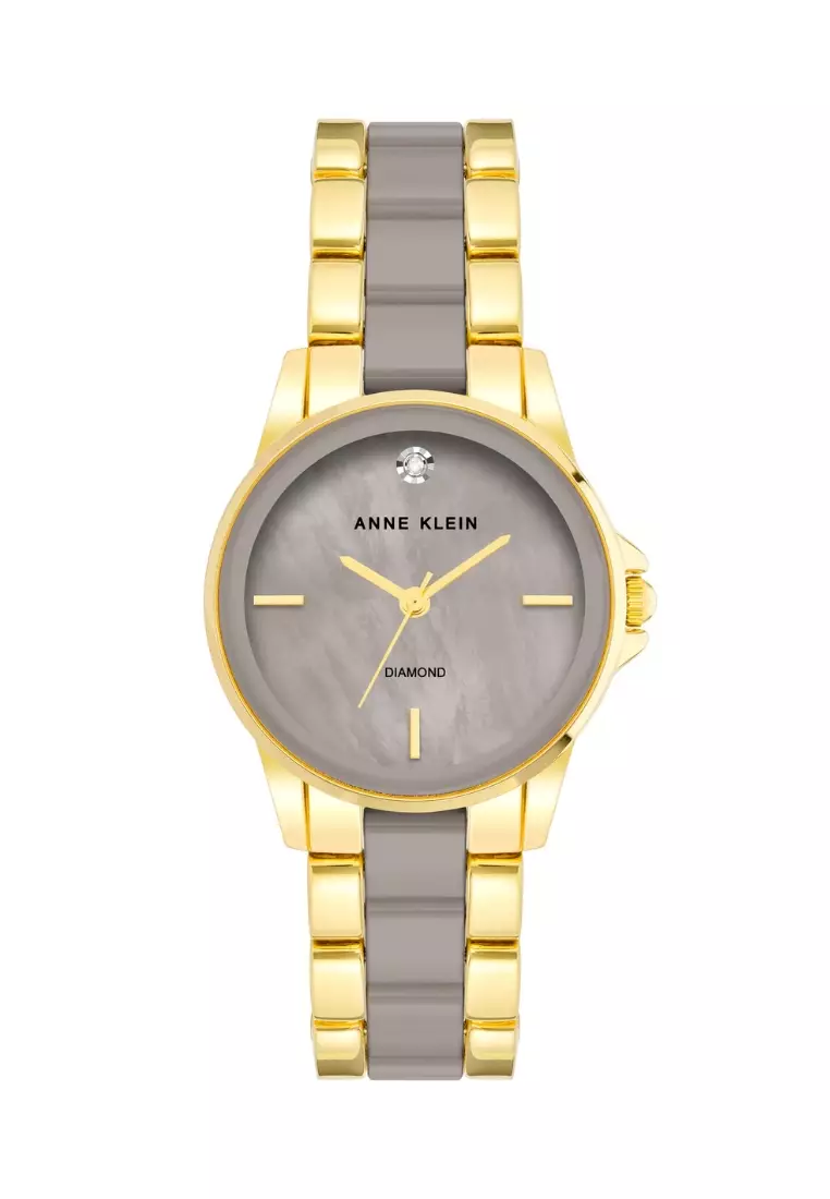 Anne Klein Accented Ceramic Bracelet 30mm Watch - Taupe/Gold-Tone (AK-4118TPGB)