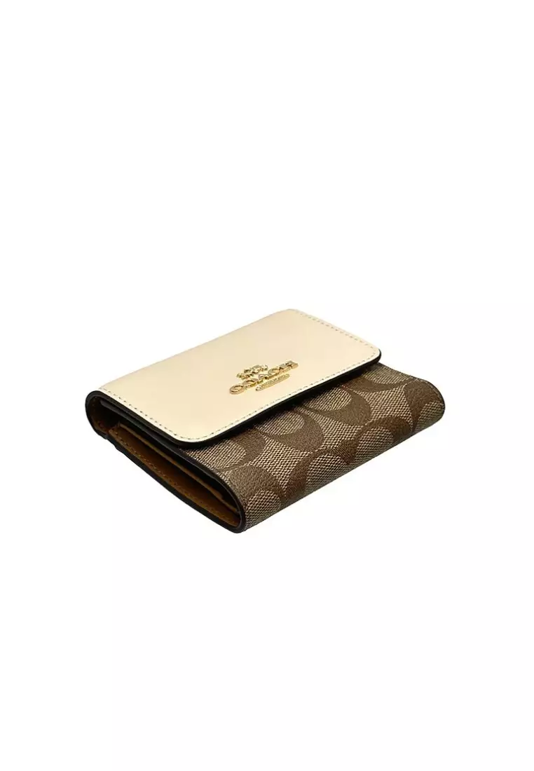 COACH SMALL WALLET IN SIGNATURE CANVAS(CE930)-IM/Khaki/Ivory