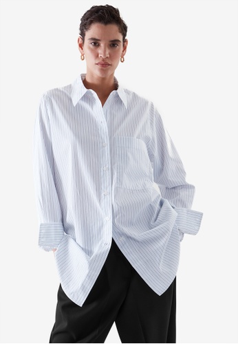 COS white and blue and multi Oversized Tailored Shirt 71513AA7394182GS_1