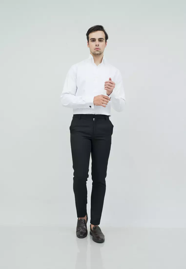 kemeja putih kerja slim fit formal french cuff pakai cufflinks wedding