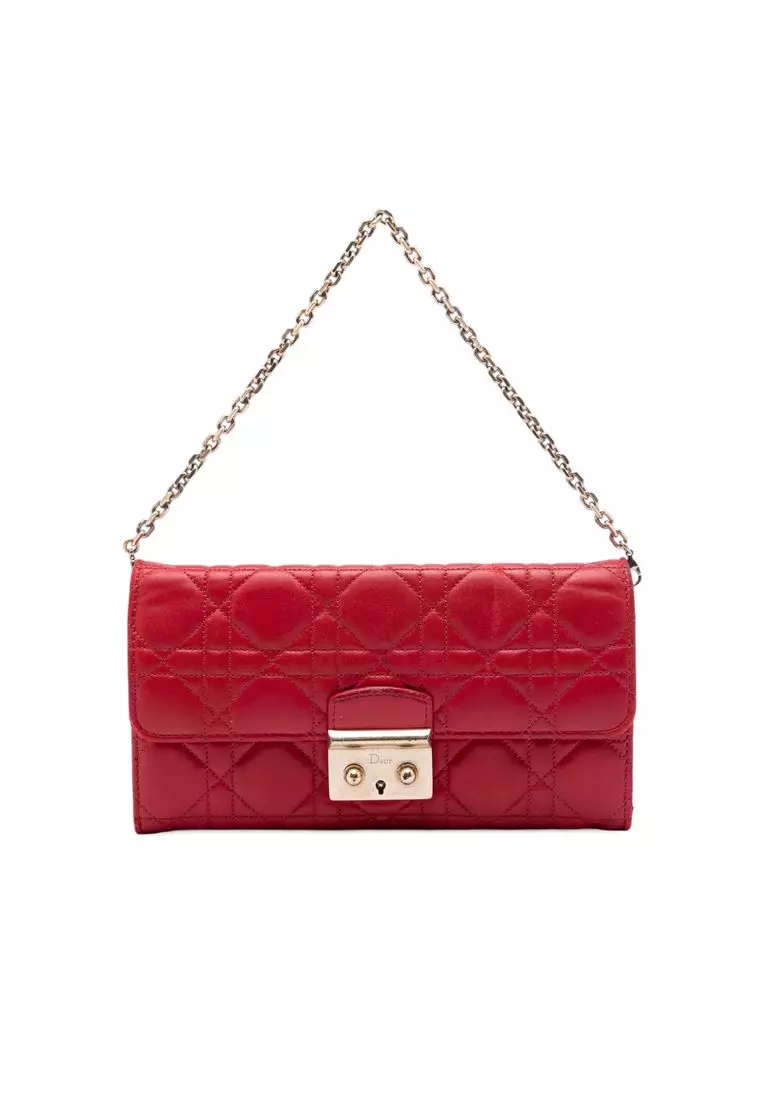 Pre-Loved Dior Lambskin Cannage Miss Dior Promenade Wallet On Chain