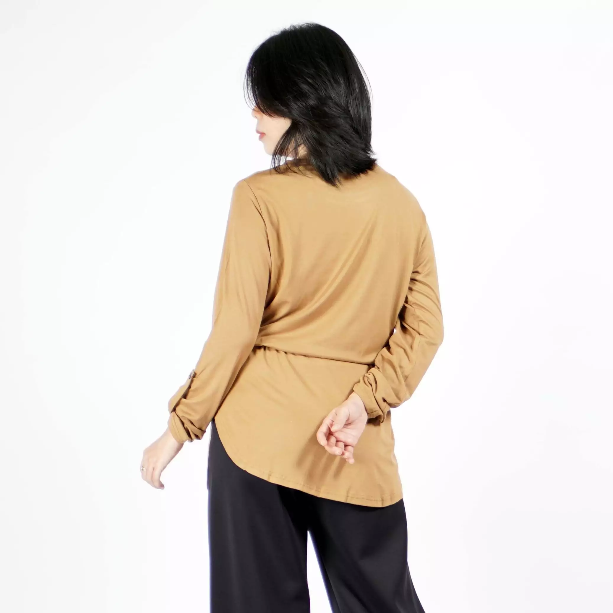 JASMINE TOP Tunik Polos Kaos Lengan Panjang Wanita Oversize TShirt - Coklat Pemda