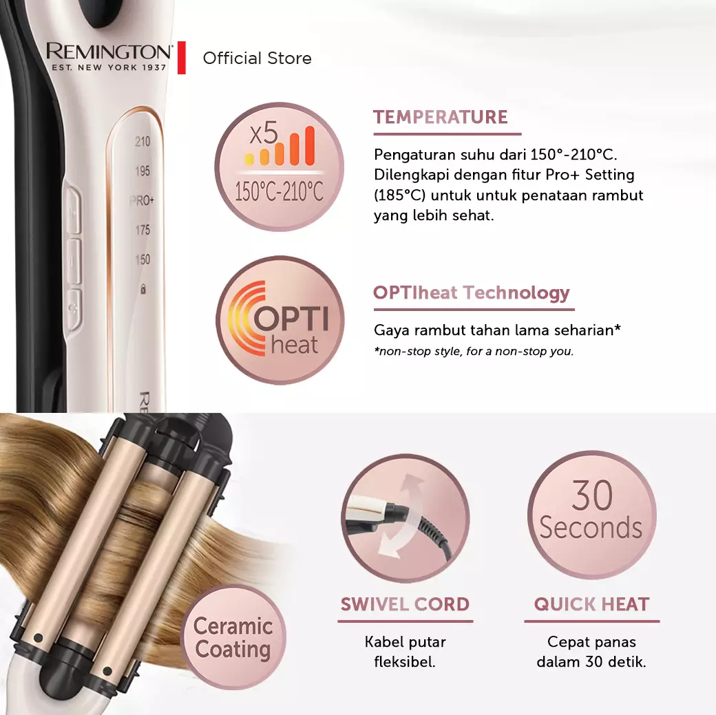 Remington Catokan Gelombang Adjustable Waver CI19A1-AP