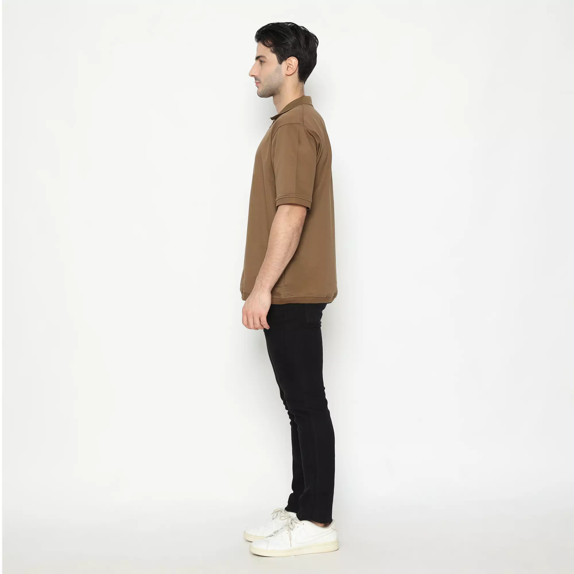 LARUSSO Malibu & Cabana- Asher Oversize Half Zip Polo Shirt - Liquor Coffee