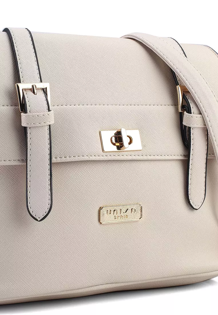 Saffiano Texture Mini Sling Bag With Turn Lock