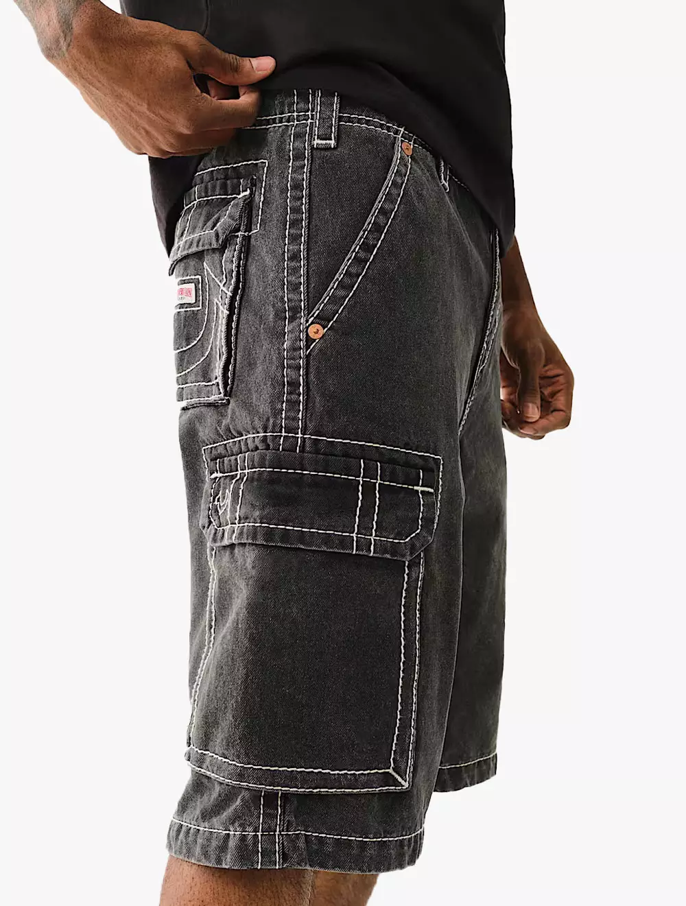True Religion - Men Shorts - BIG T VINNY CARGO DENIM SHORT - Black
