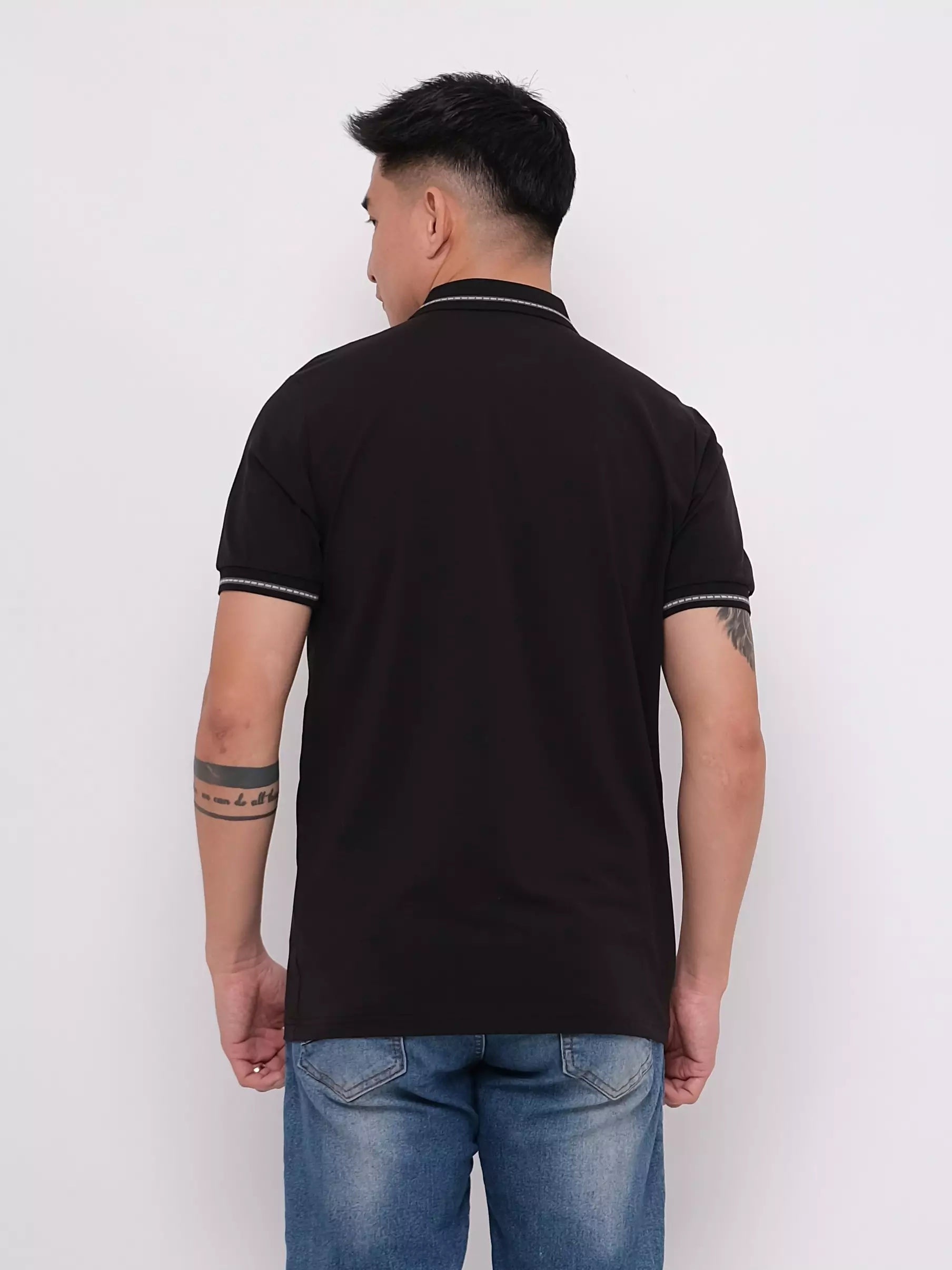 Polo Shirt Katun Spandex Lengan Pendek Sablon Hitam 3465