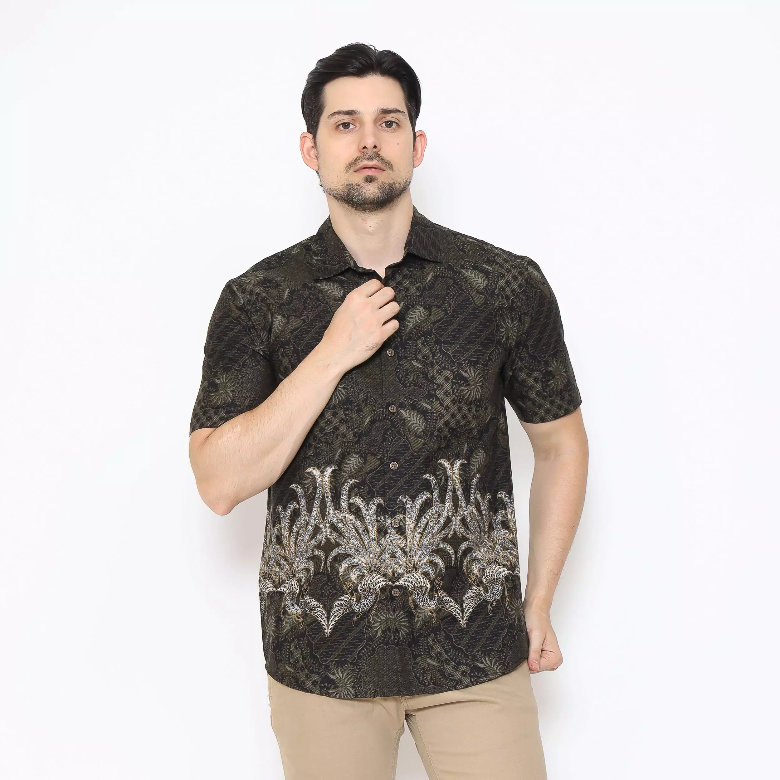 AMK Kemeja Batik Pria Lengan Pendek SHB Ghazan Ss Dark Olive