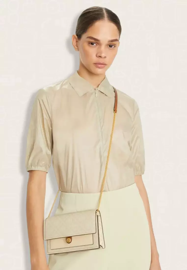 Tory Burch T Monogram Chain Wallet Ivory