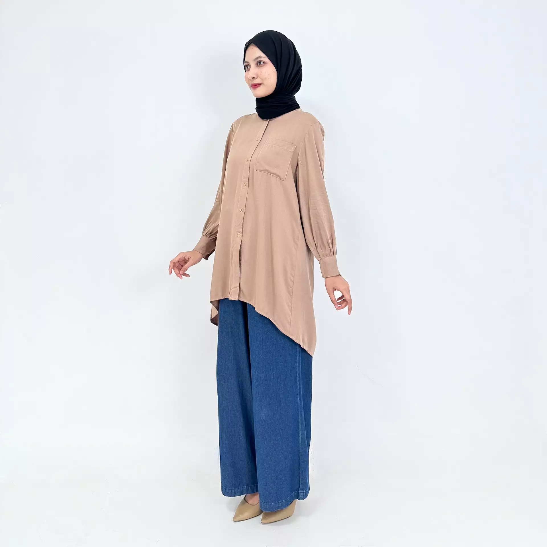 Cotton Tunic Nisa -BROWN- Atasan Lengan Panjang Wanita Tunik Basic