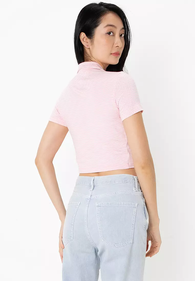 Buy TOMMY HILFIGER Crop Stripe V-Neck Polo Shirt Tommy Jeans