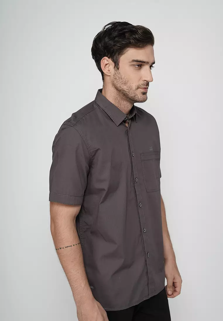 LGS - Kemeja Casual Pria - Lengan Pendek - Coklat Gelap - CSH.271.S1097.175.C
