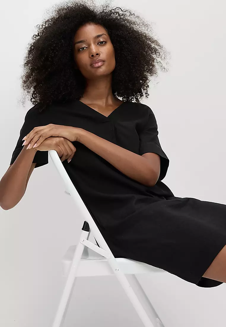 Linen Rich V-Neck Mini Shift Dress