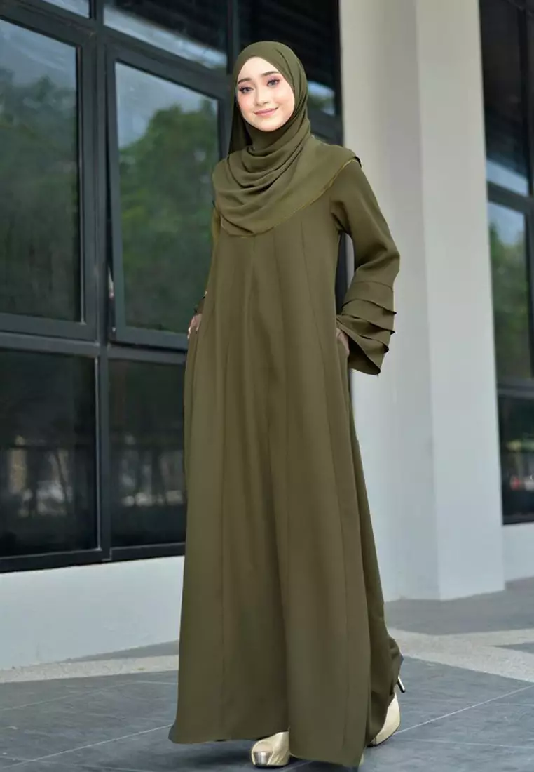 Laura Abaya Modern Layer Sleeves Loose Style in Olive Green
