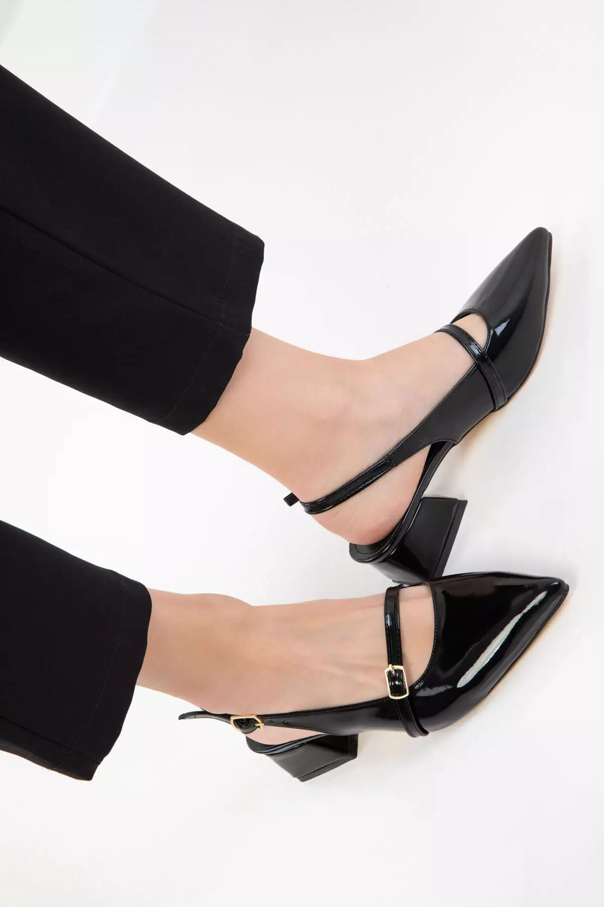 Black Patent Leather Women's Classic Heeled Shoes 20656