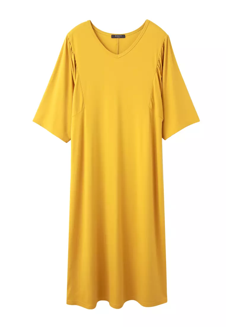 Ice Silk Sunscreen V-neck Wide Sleeve H-Line Long Dress [DA10002]
