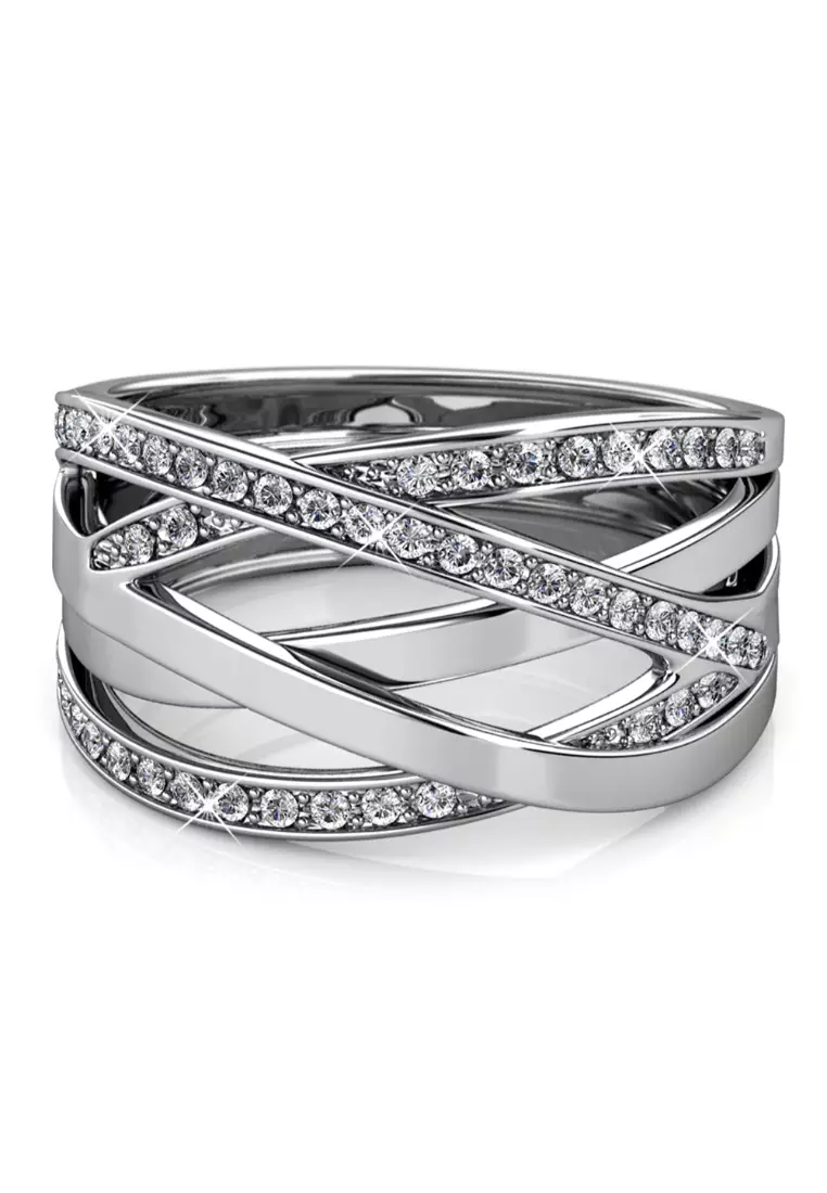 KRYSTAL COUTURE Beatrice Criss Cross Ring Embellished with Swarovski crystals