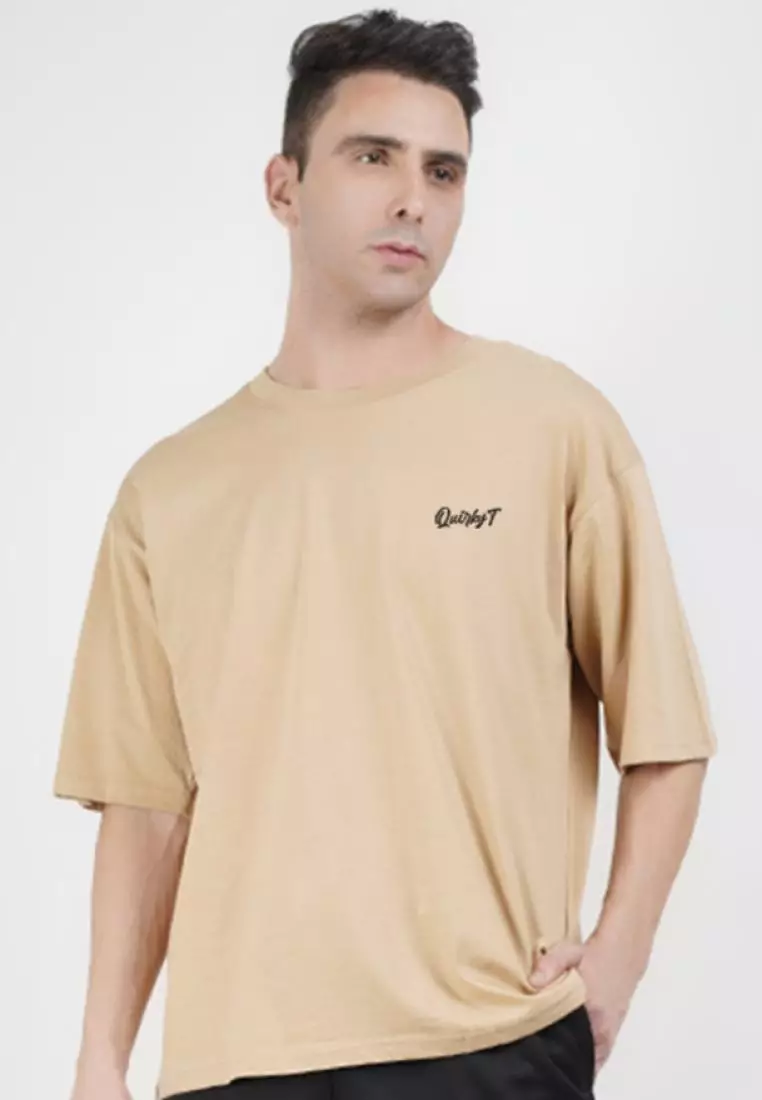 Buy QuirkyT Oversized Coffin Skull Beige Cotton Short Sleeve