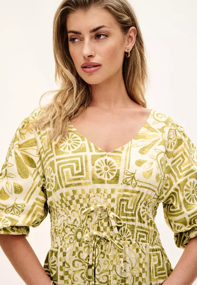 Puff Sleeve Tie Detail Mini Dress
