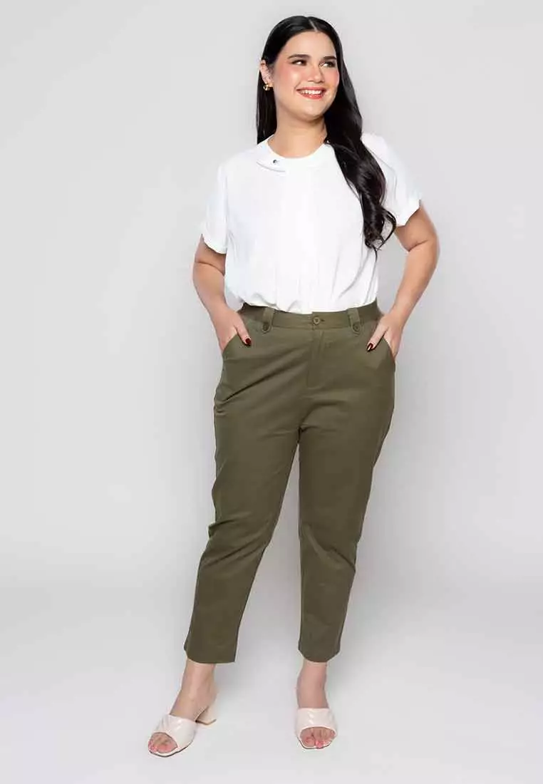 Milly Plus Size Melyna Slim Casual Pants with Belt Loop Detail