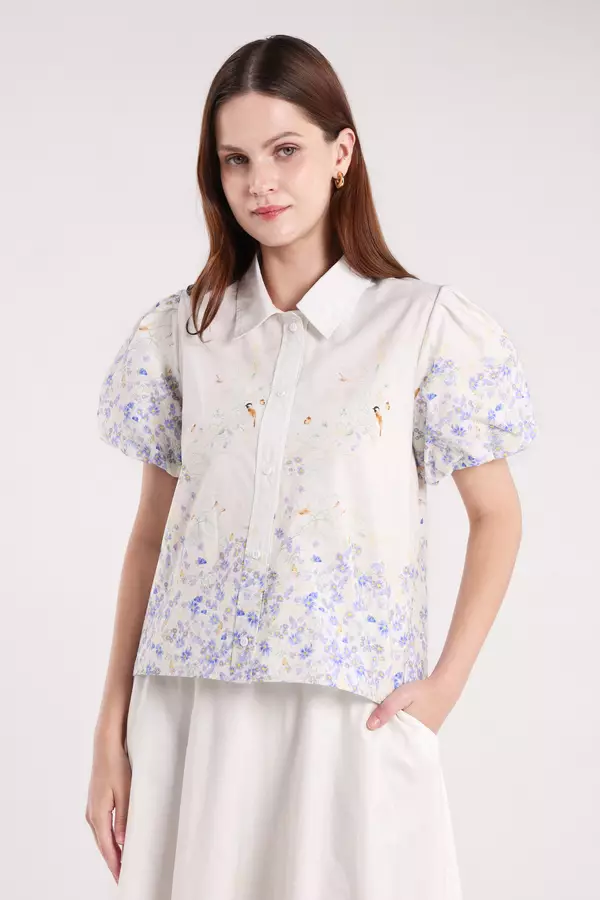 MINIMAL - Rhythm - Kemeja Lengan Puff Motif Bunga  - Off White Colour Offwhite