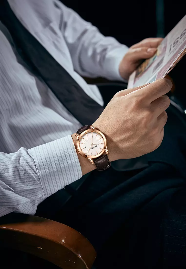 Jam Tangan Pria Original Kuarsa Bisnis Mode Anti Air Tali Kulit Jam Tangan Cowok 7006 brown white