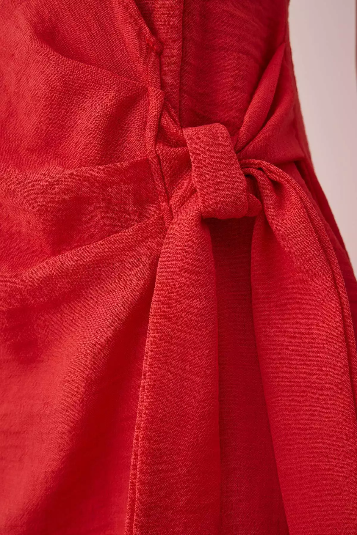 Red Straight Tie Detail Midi Dress