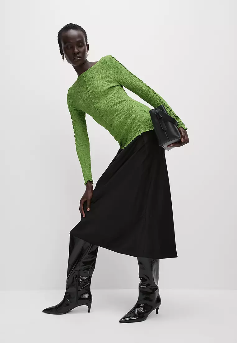 Textured Slash Neck Top