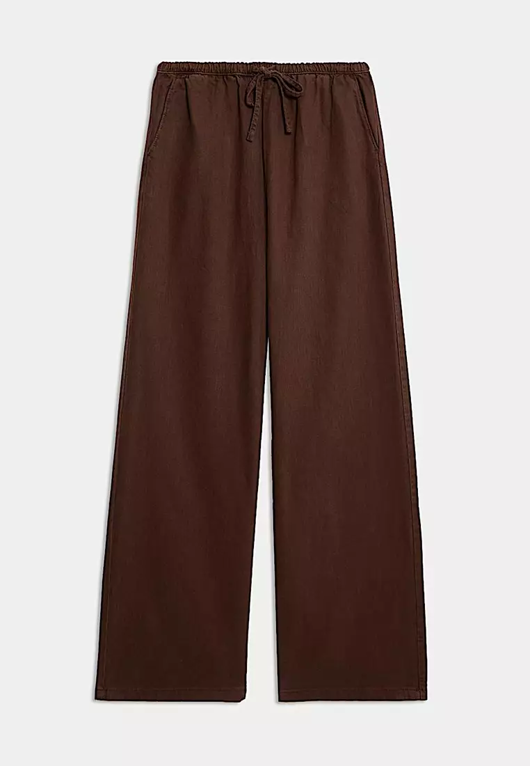 Denim Drawstring Wide-Leg Trousers