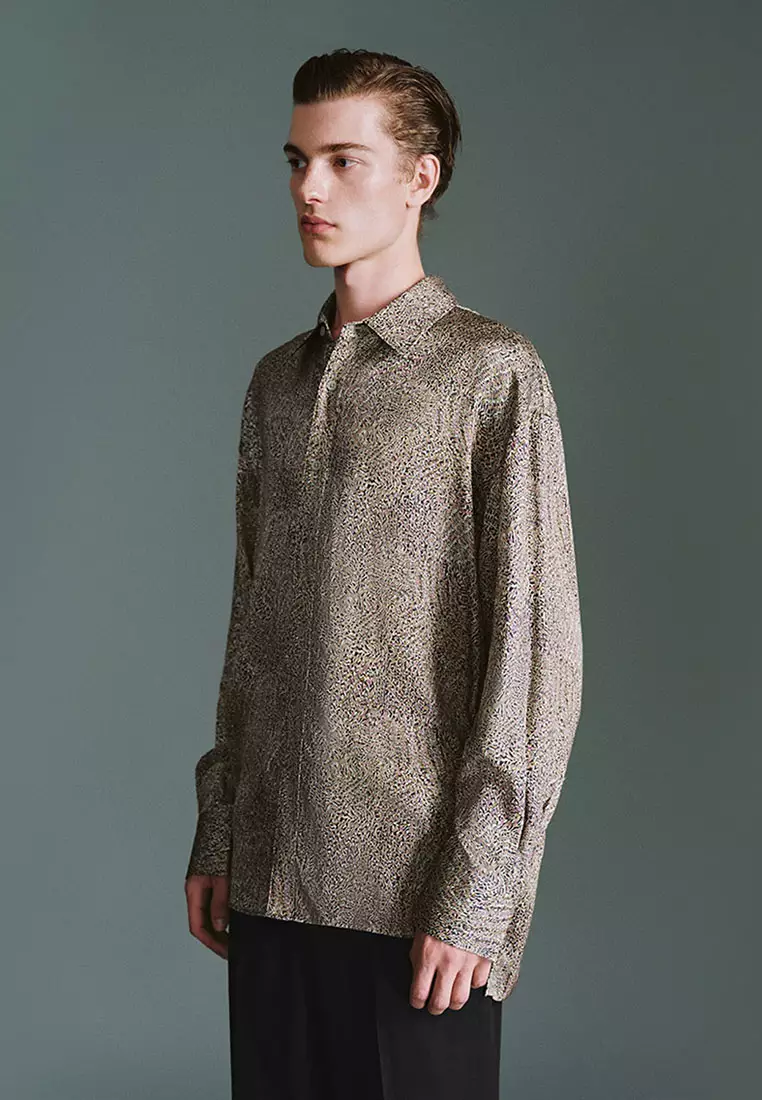 UR春季新款男装时尚超宽松印花图案开襟衬衫UMF250010