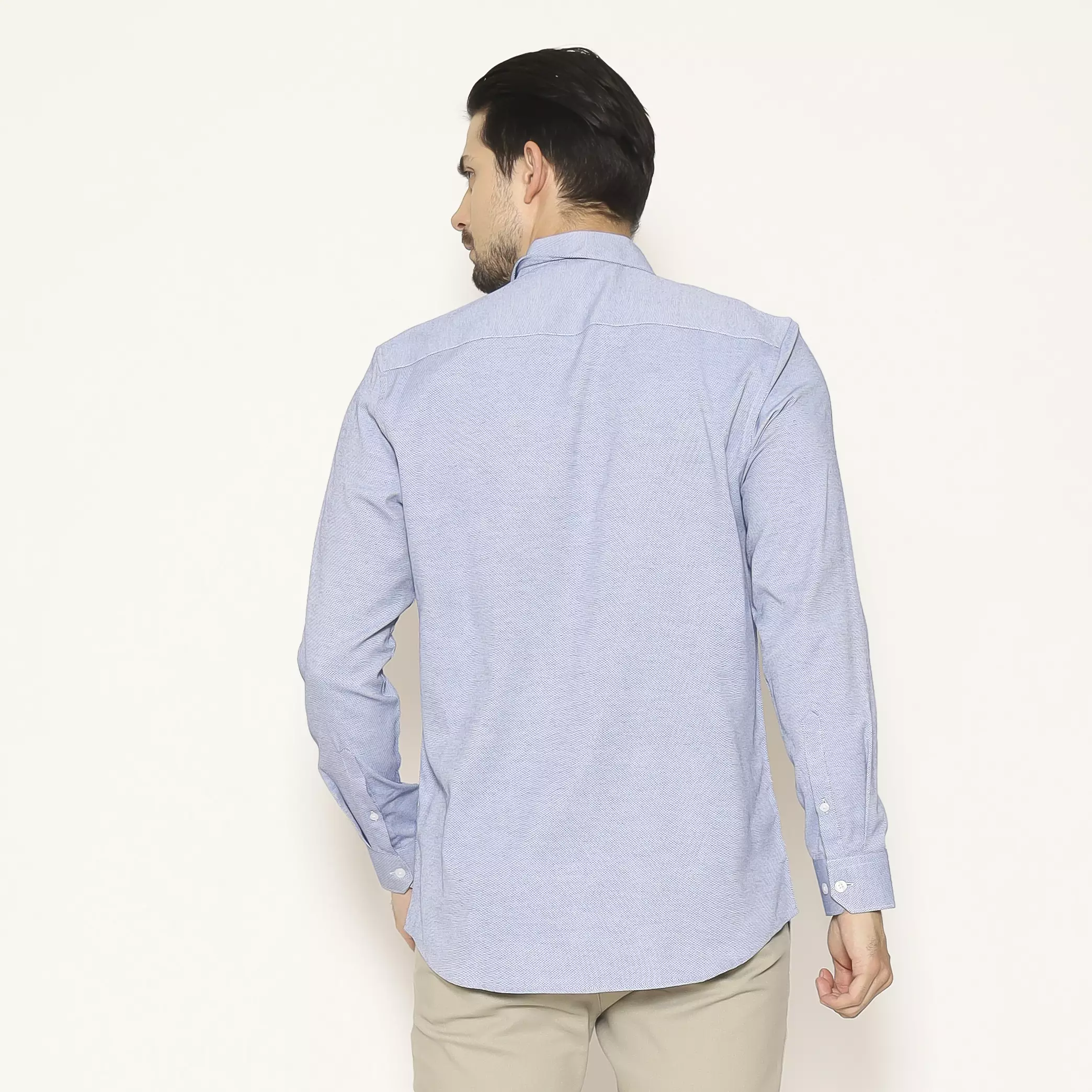 MAGINOT Kemeja Pria Basic Texture Lengan Panjang Blue