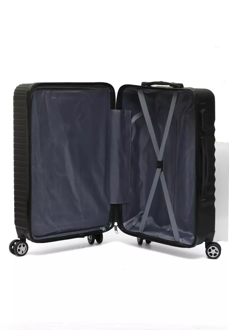Isvara Tas Koper Hardcase Fiber One Set Unisex Large Compartment Suitcase Code Lock System Material ABS+PVC Coated ORIGINAL - Black