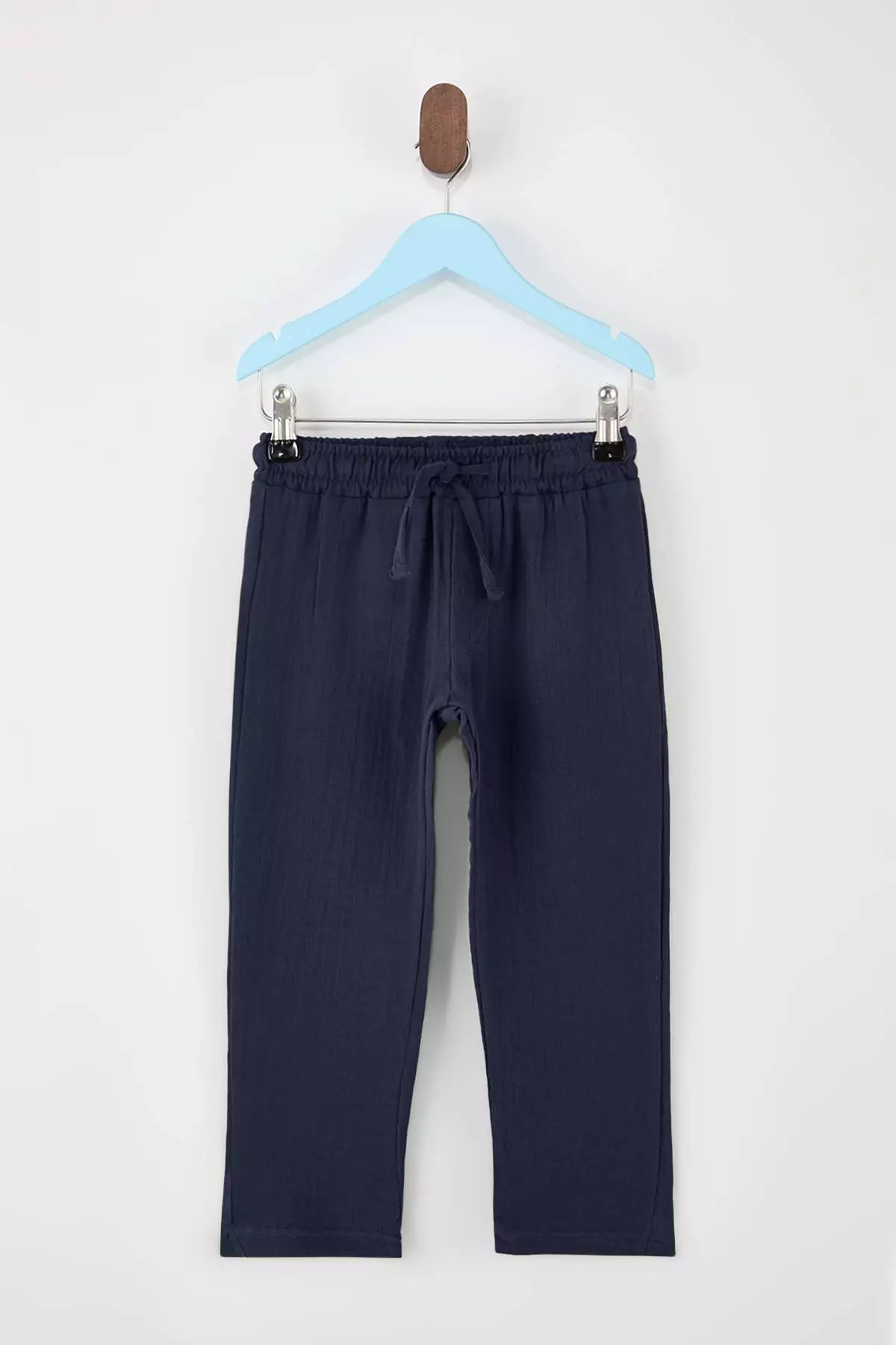 Navy Blue Textured Boy'S Holiday Woven Top And Bottom Set Tkdss26Au00014