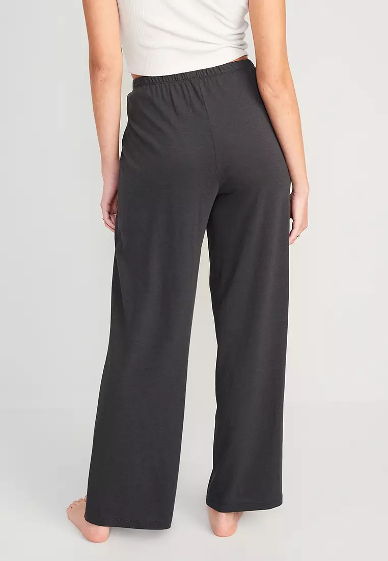 High-Waisted Sunday Sleep Rib-Knit Cropped Wide-Leg Pajama Pants for Women