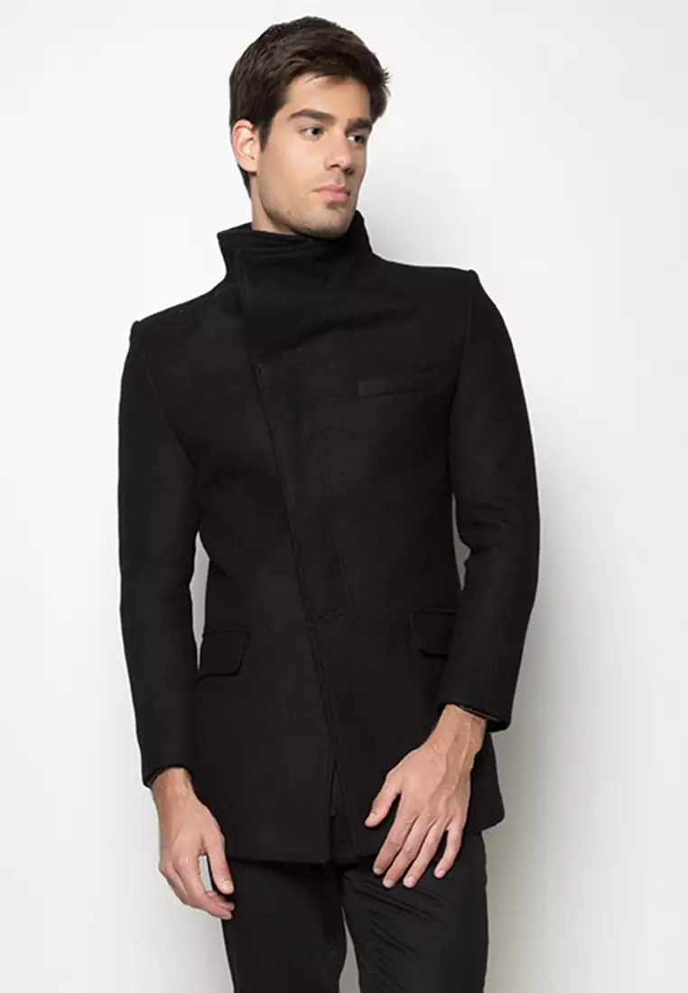 Buy Well Suited Slim Fit Asymmetrical Wool Coat 2025 Online