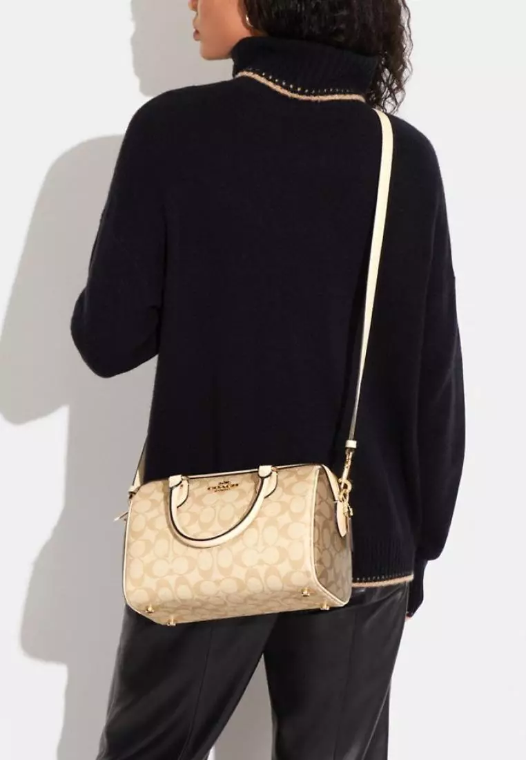 Coach Rowan Satchel In Blocked Signature Canvas Light Khaki Multi