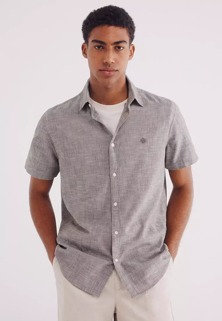 Linen-Effect Short-Sleeved Shirt