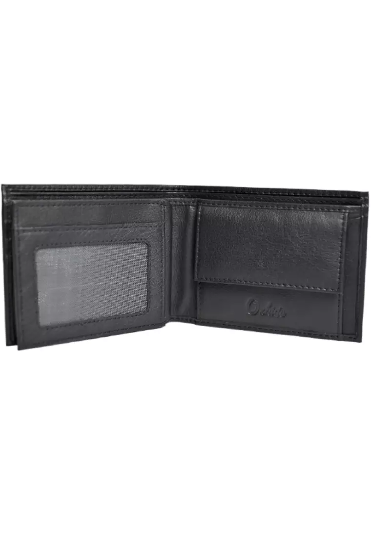 Wallet Men Black with coin pouch - Bifold Lucky Wallet- Full Grain Leather Wallet with NO HOLE- Black Wallet - Oxhide 3851CP