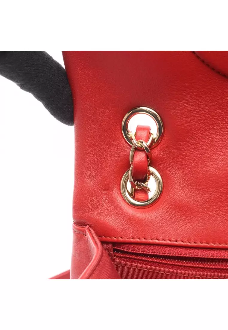 Pre-Loved Chanel coco mark W chain shoulder bag chain shoulder bag lambskin Red gold hardware