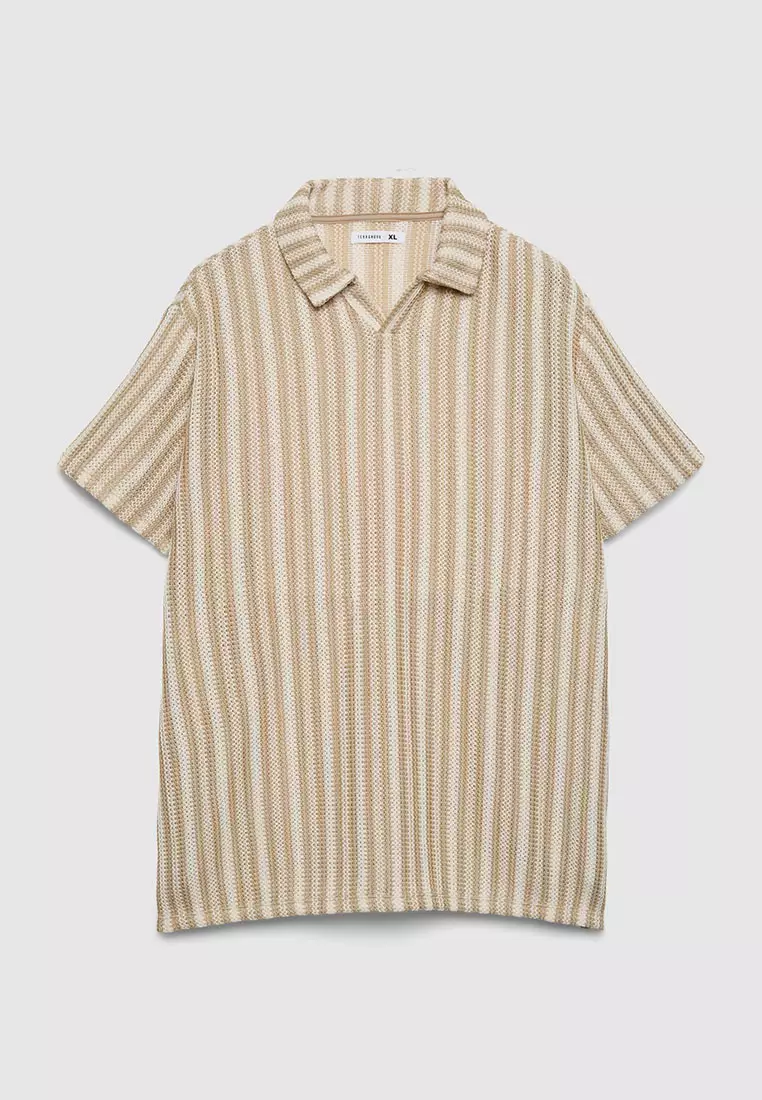Men's Striped Crochet Polo T-Shirt