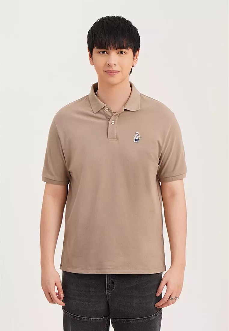 Relaxed Fit Polo with Crew Bear Patch Embroidery
