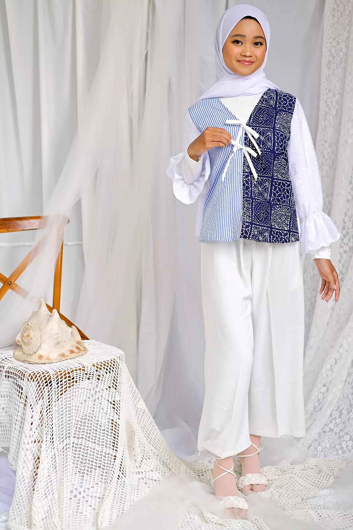 Lalita Sashiko Stripes Puffy Sleeves Kebaya