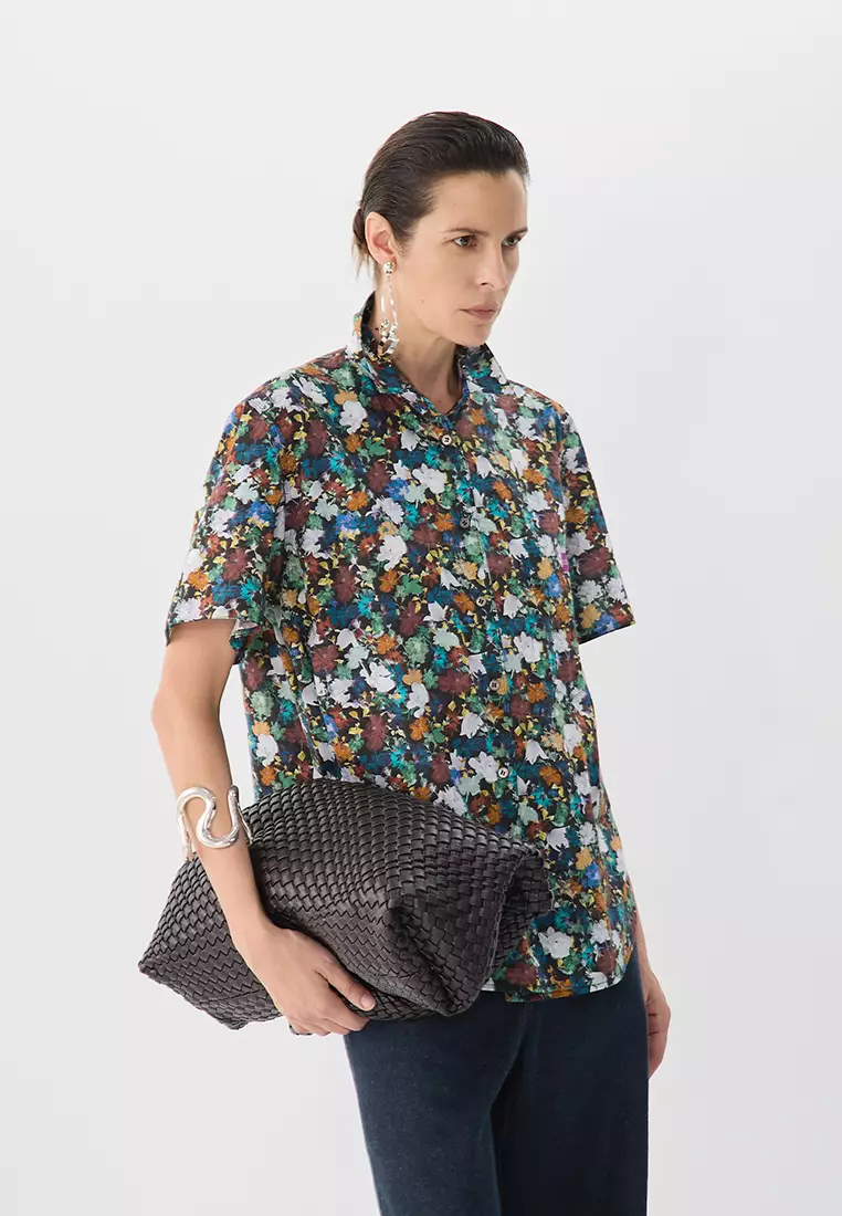 Loose Fit Floral Print Short-Sleeve Blouse